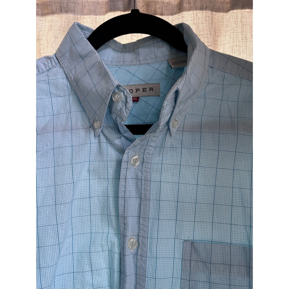 Roper Mens Medium Light Blue Plaid Long Sleeve Button Down Western Shirt EUC